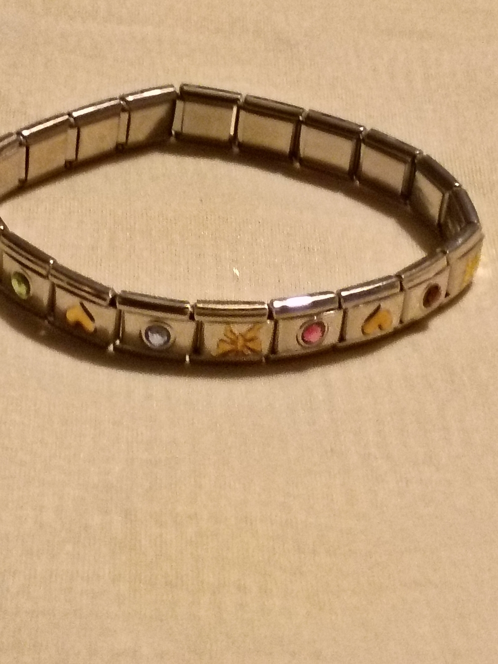 Stainless Steel Link Bracelet with Multicolor Stones and Gold Accents